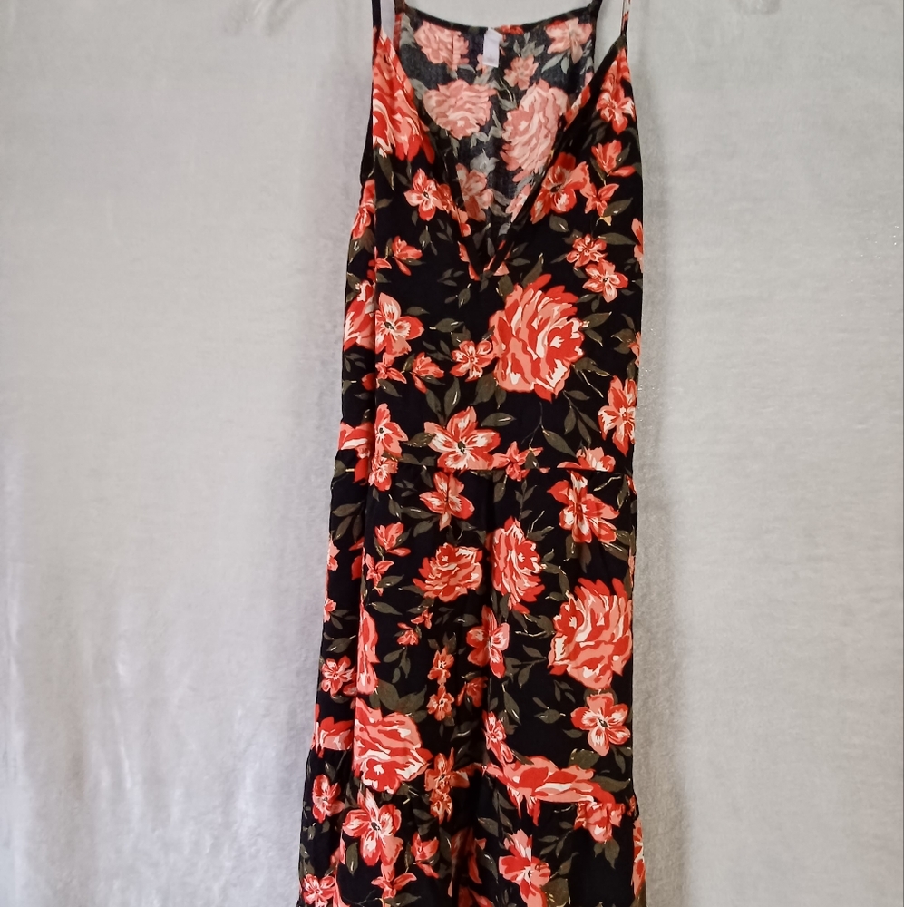 Xhilaration Women's Floral Tiered Ruffle Dress Sleeveless Size L Color Orange.